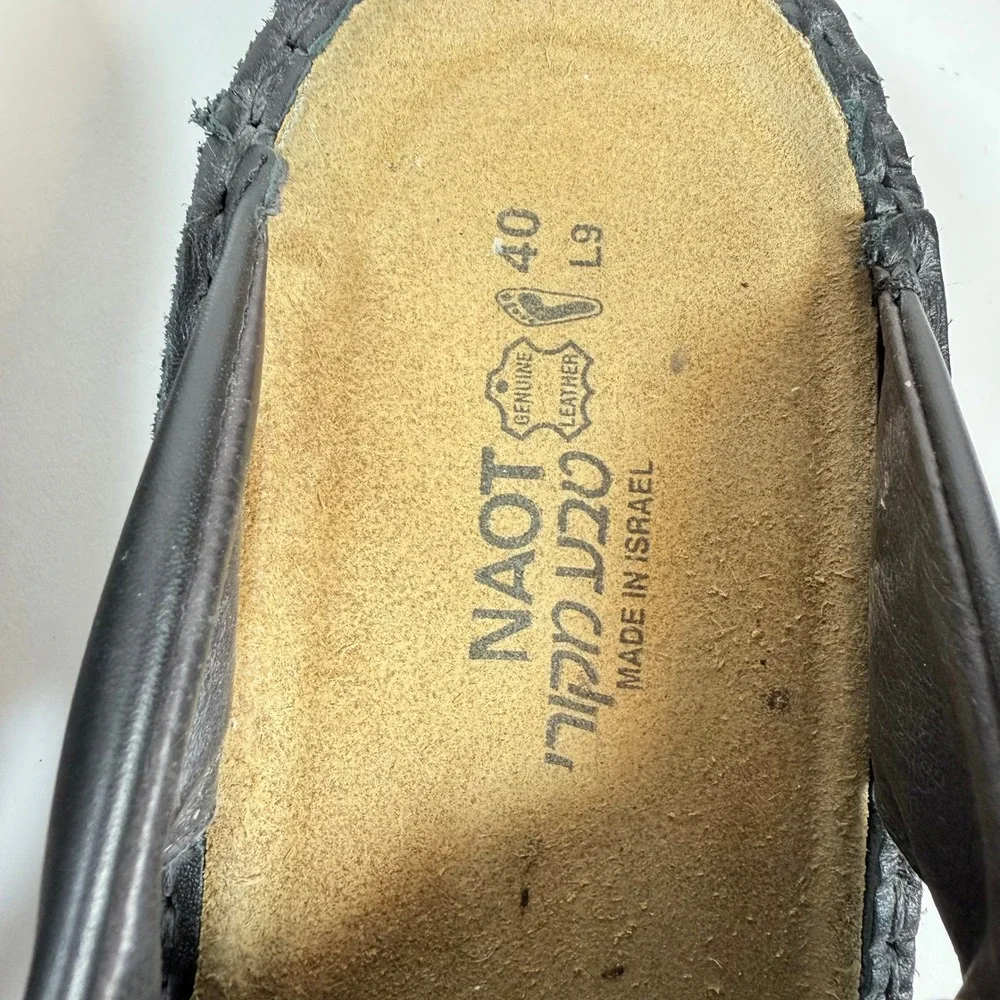 Naot Black Leather Wedge Slide Sandals Comfort Shoes Womens EU 40 US 9-9.5